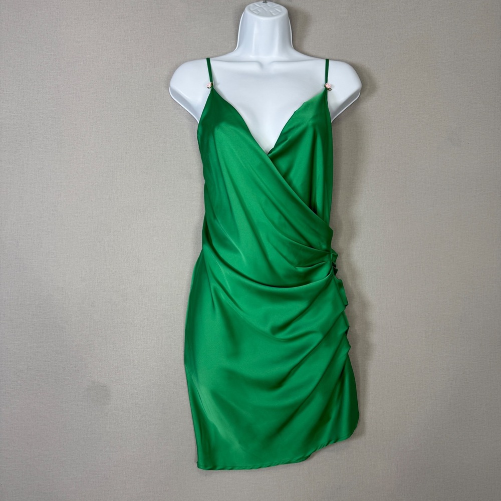 Aniye By Jabot Dress Womens IT40 Green Satin‎ Draped Mini Coquette Euro Summer - Picture 2 of 14